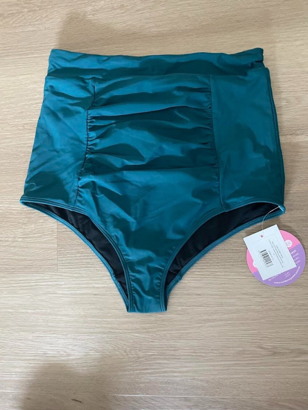 NWT Sheila May Ruched High-Waisted Bottoms in Peacock